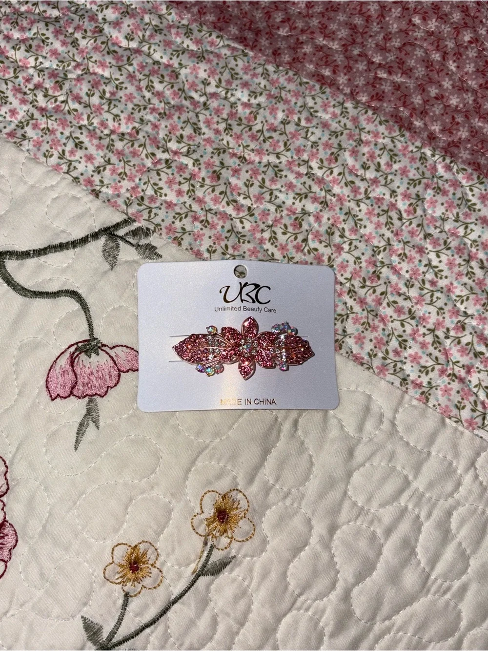 Pink Crystal Leaf Hair Clip